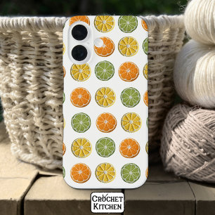 Funda iPhone 16 Moderno Patrón Mínimo Fresco Crochet Citrus Slices