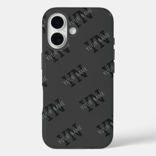 Funda iPhone 16 Moderno Tiled Dark Gray Monogramed Name/other Text