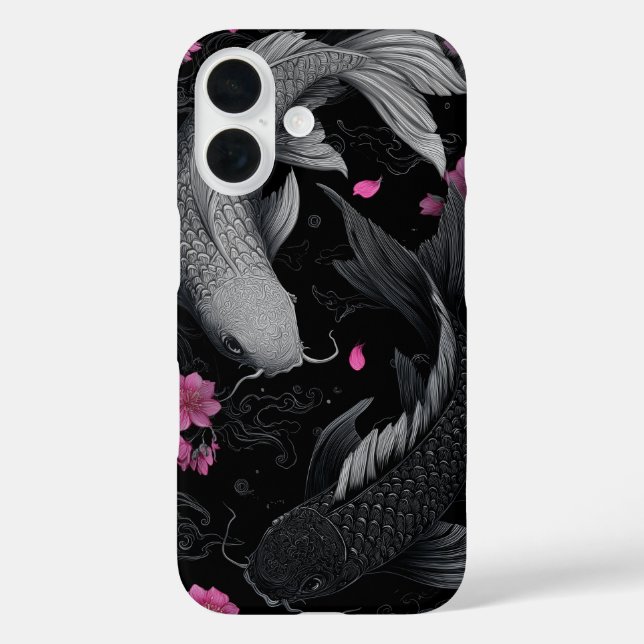 Funda iPhone 16 Modo oscuro de peces Koi japoneses (Reverso )