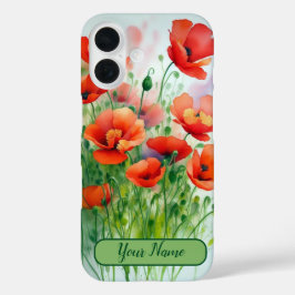 Funda iPhone 16 Mohnblumenwiese, Aquarell -