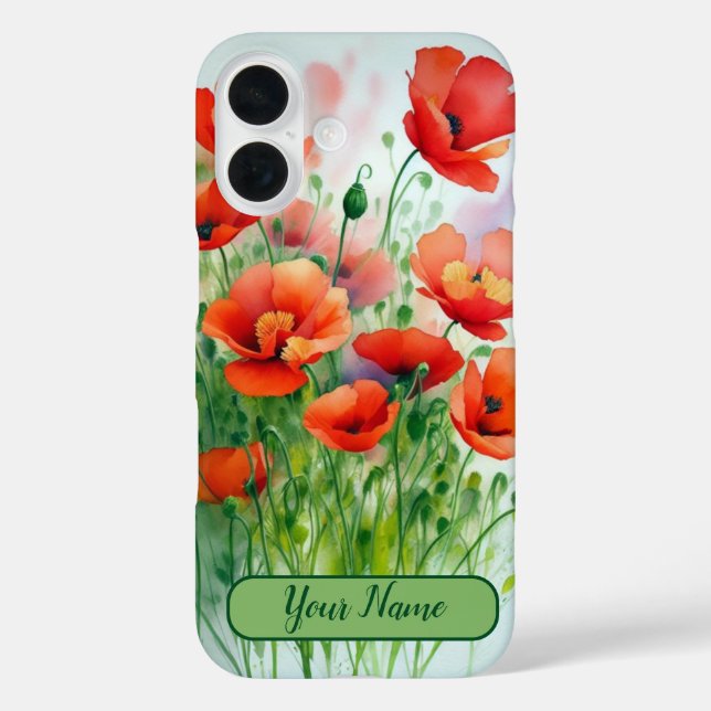 Funda iPhone 16 Mohnblumenwiese, Aquarell -  (Reverso )
