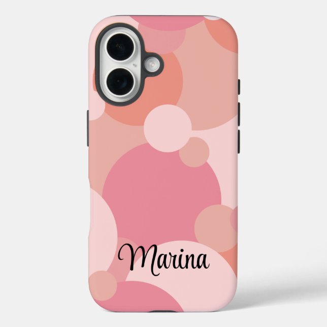 Funda iPhone 16 Moléculas de naranja rosa personalizadas (Reverso )