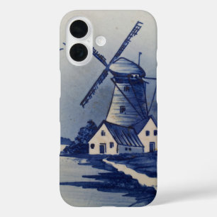 Funda iPhone 16 Molino de viento azul vintage Delft