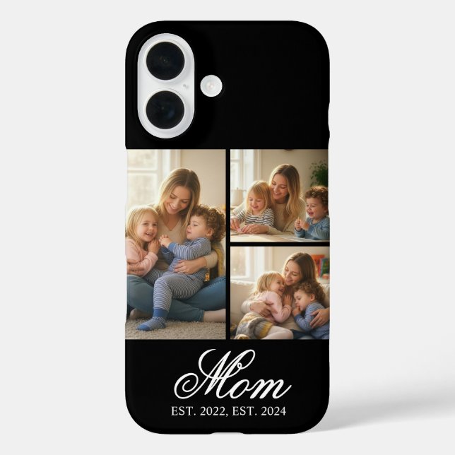 Funda iPhone 16 Mom Estableció Script Elegante Negro 3 Foto (Reverso )