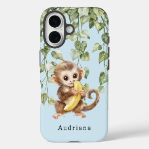 Funda iPhone 16 Mono con animal de la jungla bananera
