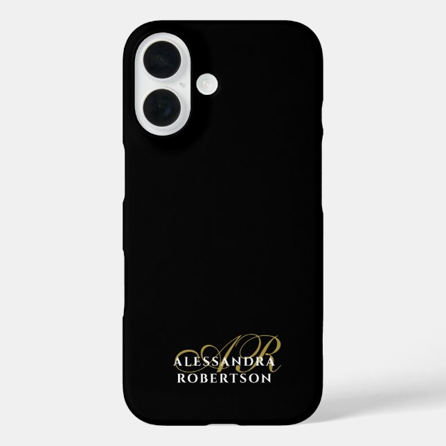 Funda iPhone 16 Monogram Black Gold White Minimalist Elegant Name (Reverso )