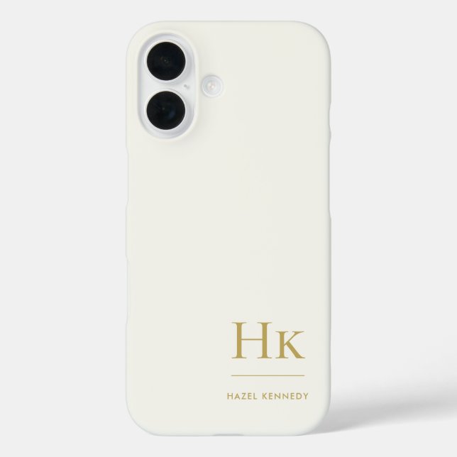 Funda iPhone 16 Monogram Modern Simple Monogrammed Ivory Gold (Reverso )