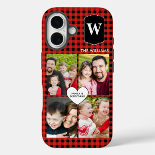Funda iPhone 16 Monograma 4-Fotos de Buffalo Plaid Personalizado