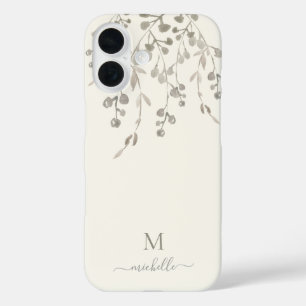 Funda iPhone 16 Monograma Acuarela Botánica Personalizada Marfil