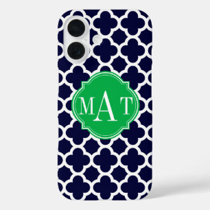 Funda iPhone 16 Monograma azul y verde Kelly