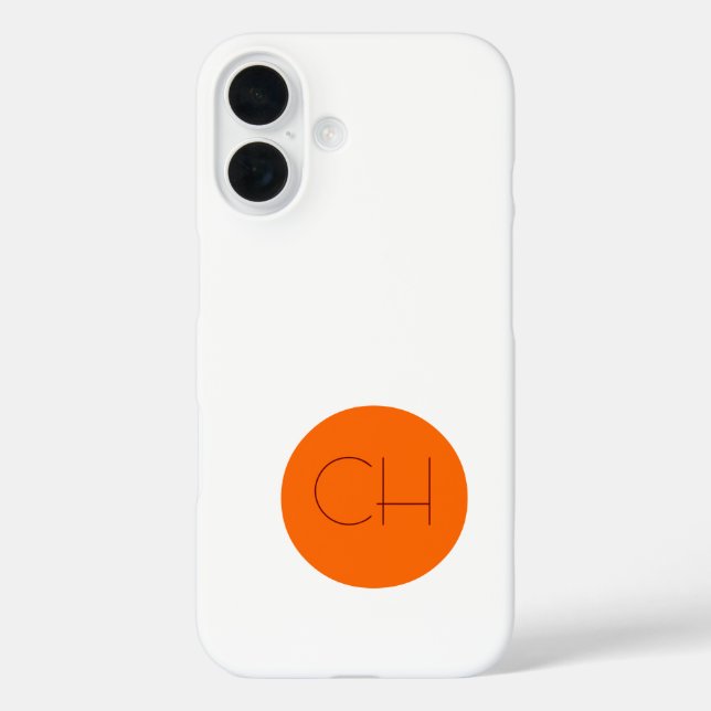 Funda iPhone 16 Monograma blanco de círculo naranja (Reverso )