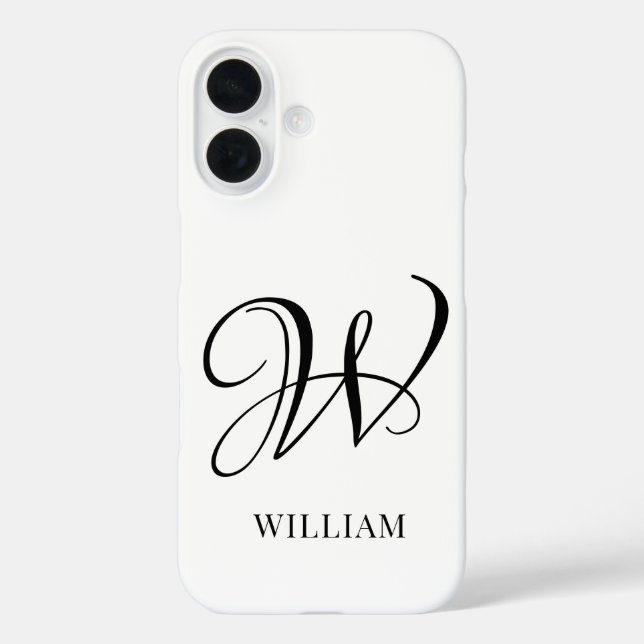 Funda iPhone 16 Monograma blanco elegante personalizado inicial (Reverso )