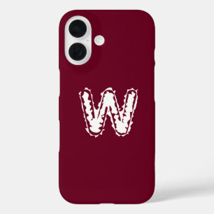Funda iPhone 16 Monograma blanco espeluznante sobre rojo