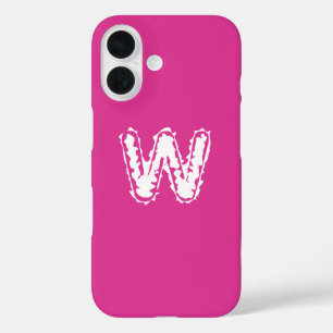 Funda iPhone 16 Monograma blanco espeluznante sobre rosa