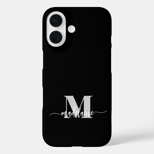 Funda iPhone 16 Monograma blanco negro plateado (Reverso )