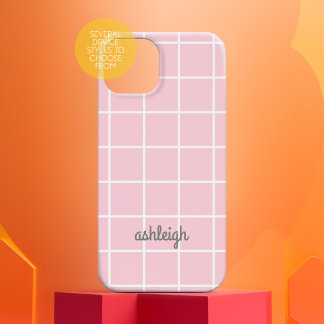 Funda iPhone 16 Monograma blanco retro blanda rosado y retro