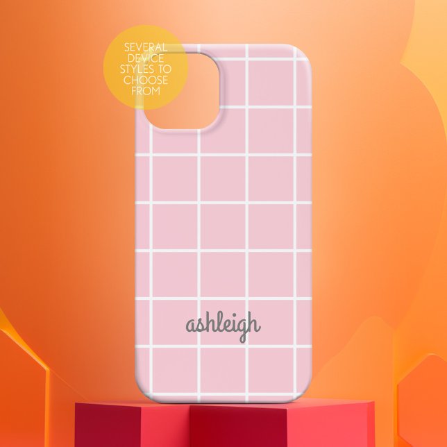 Funda iPhone 16 Monograma blanco retro blanda rosado y retro (Simple preppy personalized phone case)