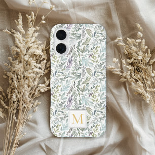 Funda iPhone 16 Monograma Botánico Elegante en Acuarela Verde