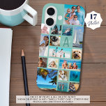 Funda iPhone 16 Monograma collage de fotos 17 Fotos Mint Green<br><div class="desc">Lleva 17 de tus fotos favoritas en este estuche de teléfono celular de color de fondo personalizado con un collage de fotos de una variedad de formas y tamaños y personalizado con tu monograma y nombre en un tipo de letra de escritura moderno a lo largo del comienzo (mostrado en...</div>