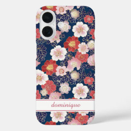 Funda iPhone 16 Monograma con patrón floral rosa japonés