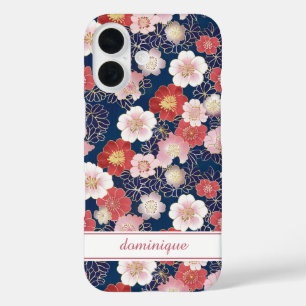Funda iPhone 16 Monograma con patrón floral rosa japonés