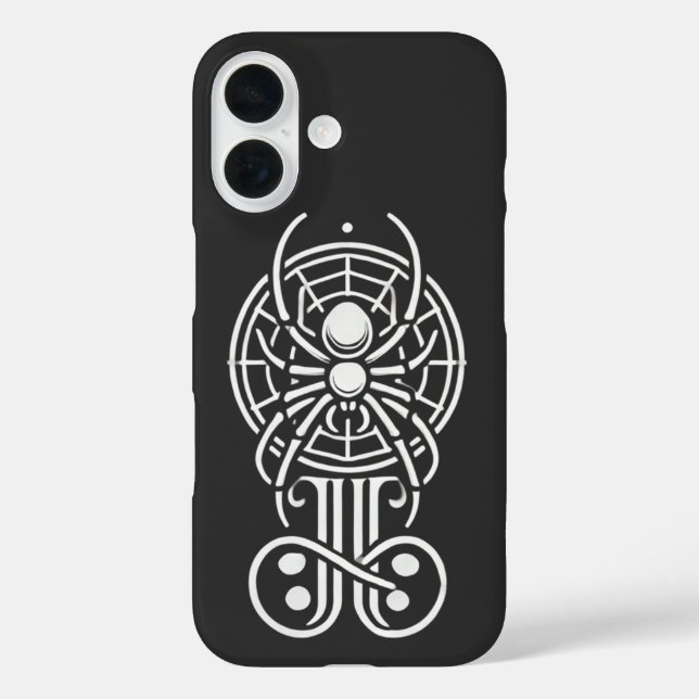 Funda iPhone 16 Monograma de araña gótica (Reverso )