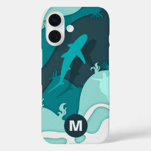 Funda iPhone 16 Monograma de arte abstracto de Guay Shark