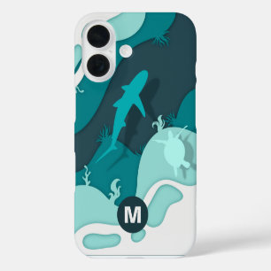 Funda iPhone 16 Monograma de arte abstracto de tiburón genial