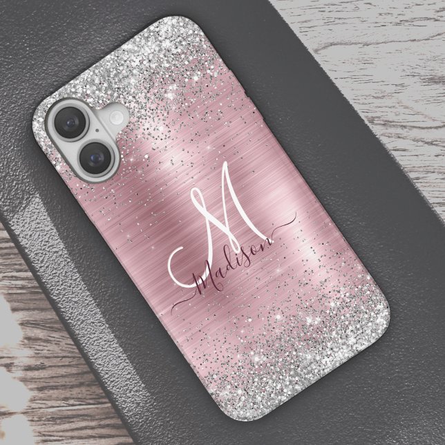 Funda iPhone 16 Monograma de burro purpurina giratorio de plata de (Subido por el creador)