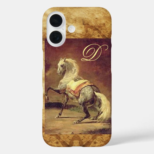 FUNDA iPhone 16 MONOGRAMA DE CABALLO GRIS DESPLEGADO (Reverso )