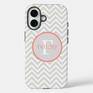 Funda iPhone 16 Monograma de Coral Chevron