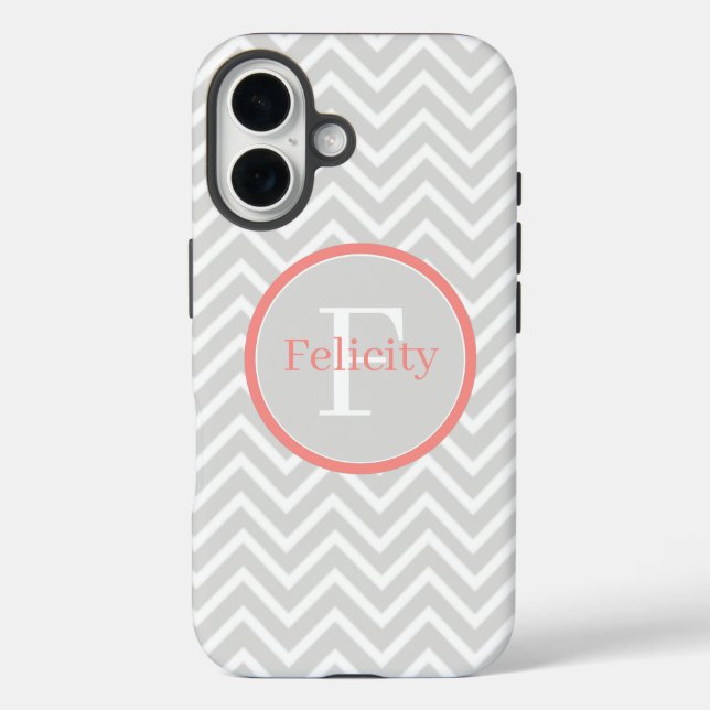Funda iPhone 16 Monograma de Coral Chevron (Reverso )