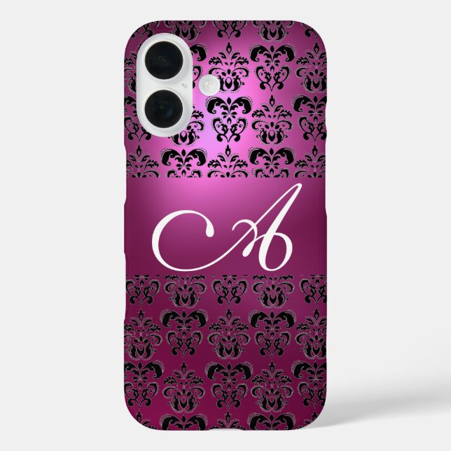FUNDA iPhone 16 MONOGRAMA DE DAMASCA NEGRA ANTIQUE PINK BLACK (Reverso )
