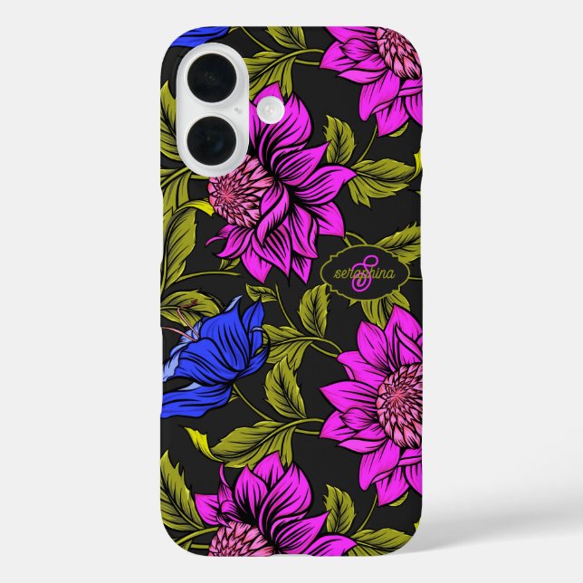Funda iPhone 16 Monograma de diseño floral elegante y moderno (Reverso )