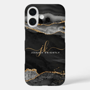 Funda iPhone 16 Monograma de escritura de Purpurina de oro de Agat