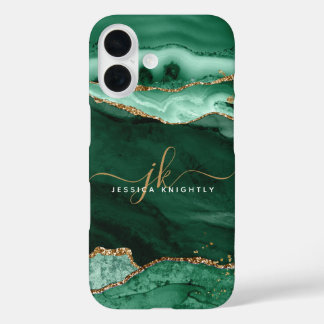 Funda iPhone 16 Monograma de escritura de Purpurina de oro del Aga