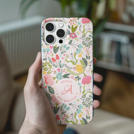 Funda iPhone 16 Monograma de flor silvestre personalizado
