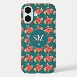 Funda iPhone 16 Monograma de floral rosa boho