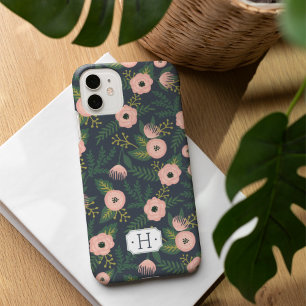 Funda iPhone 16 Monograma de florecimiento de medianoche