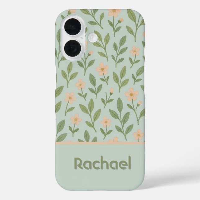 Funda iPhone 16 Monograma de flores rosa dulce (Reverso )