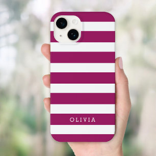 Funda iPhone 16 Monograma de franjas clásicas moradas y blancas