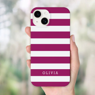 Funda iPhone 16 Monograma de franjas clásicas moradas y blancas