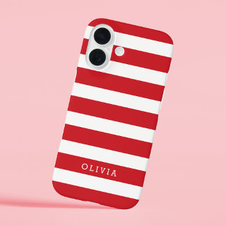 Funda iPhone 16 Monograma de franjas clásicas rojas y blancas