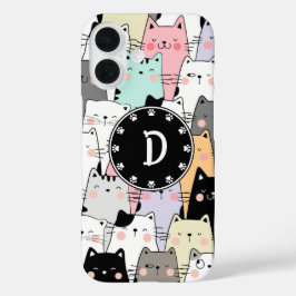 Funda iPhone 16 Monograma de gatos de Ilustracion sin soldadura