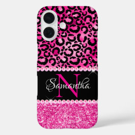 Funda iPhone 16 Monograma de Glam Spot de Leopardo Negro y Calient