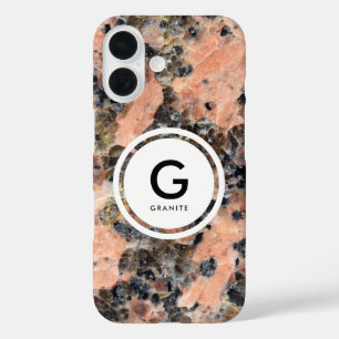 Funda iPhone 16 Monograma de granito rosado - Textura de roca