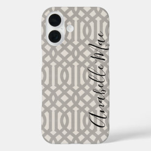 Funda iPhone 16 Monograma de Gray Trellis Rústico