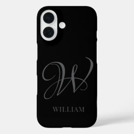 Funda iPhone 16 Monograma de gris negro personalizado inicial