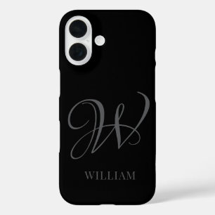 Funda iPhone 16 Monograma de gris negro personalizado inicial