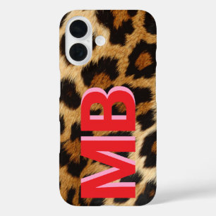 Funda iPhone 16 Monograma de impresión de leopardo